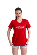 T shirt Royyen Zdn13 V Ausschnitt Baumwolle Damen mit Print