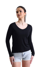 T shirt lang Arm Royyen K-120 V Ausschnitt Damen